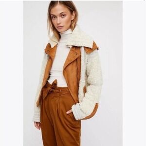 FREE PEOPLE‎ Counting Sheep Sherpa Suede Jacket sz M/L Oatmeal